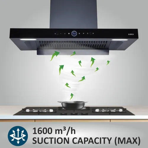 Elica 90cm 1600 m3/hr BLDC Filterless Autoclean Kitchen Chimney | Full Grill | RPM Display | Touch + Motion Sensor | LED Lamps | Heat Auto Clean (SPT MAX PRO PLUS FL 900 BLDC HAC LTW MS NERO, Black)