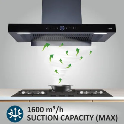 Elica 90cm 1600 m3/hr BLDC Filterless Autoclean Kitchen Chimney | Full Grill | RPM Display | Touch + Motion Sensor | LED Lamps | Heat Auto Clean (SPT MAX PRO PLUS FL 900 BLDC HAC LTW MS NERO, Black)